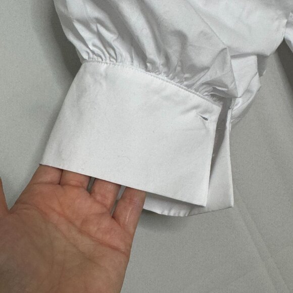 ZARA Collection 100% Cotton Poplin Ballon Puff Sleeve Spread Collar Blouse Large - Picture 8 of 15